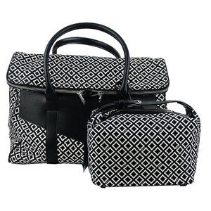 KITON NAPOLI SET OF WEEKEND BAG & ACCESSORIES CASE CANVAS & BLACK LEATHER ITALY